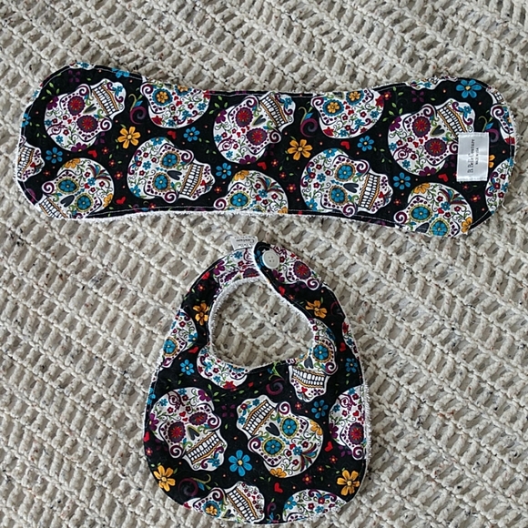Other - Day of the Dead/Sugar Skulls Baby Bib/Burp Cloth Set